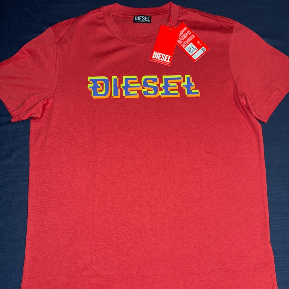Diesel Triple-tone Logo Red T Shirt US M
